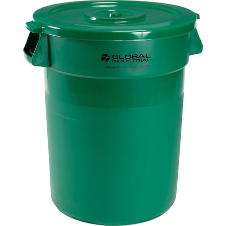 Global Industrial Plastic Trash Can with Lid, 32 Gallon Green 240460GNCL